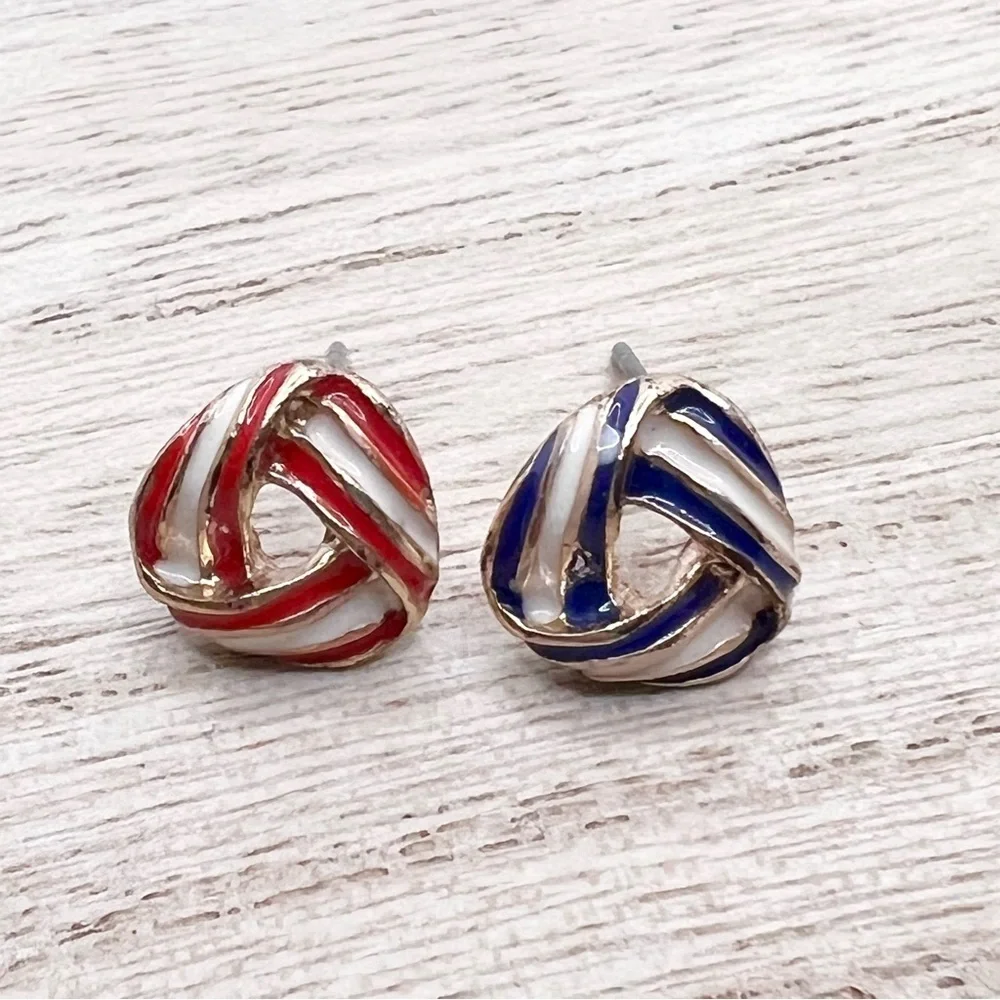 🍭6/$30 Nautical enamel red white and blue geometric post earrings